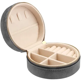 Casiwaft Kleines Reise Schmuckkästchen Samt, Kleine Schmuckkästchen Organizer für Mädchen Frauen, Mini Schmuck Organizer Aufbewahrung für Ringe Ohrringe Halskette Armbänder, Grau