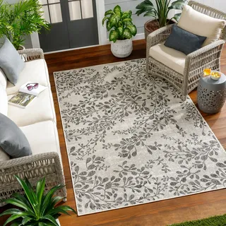 Livabliss Serik Outdoor wetterfest - In und Outdoor für Balkon 160x213 cm, Terrasse, Garten, Küche - e Boho Style für draußen - Elfenbein und Holzkohle