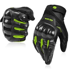 BORLENI Motorradhandschuhe Atmungsaktive Motorradhandschuhe Leder Vollfinger Knöchelschutzpolster Touchscreen