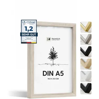 Heimlich® - Bilderrahmen - A5 14,8x21 cm, Eichenholz, Diplom-Poster-Collage-Rahmen mit Folienabdeckung - Wandmontage oder Tischaufsteller