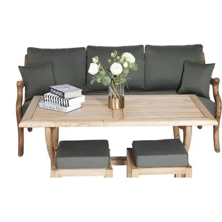 Garten Terrasse Möbel Set Sofa 3 Sitzer Holz Esstisch Modernes Gartenmöbel - Grau
