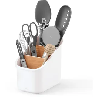 Umbra Bellwood Utensilienhalter für die Küche mit drei herausnehmbaren Fächern, Weiss/Natur