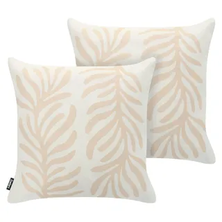 BELIANI Gartenkissen 2er Set Hellbeige Polyester 45 x 45 cm Quadratisch Pflanzenmuster Skandinavischer Stil Outdoor Kissen - Beige