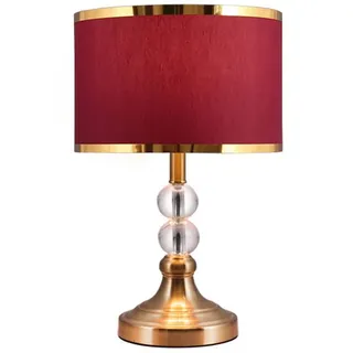Mengjay Tischlampe Nachttischlampe hoch 47cm Lichtdekoration Tischleuchte mit Stoff Schirm Kristall Metall Lampenfuß für Schlafzimmer Wohnzimmer Schreibtischlampe moderne (Rot)