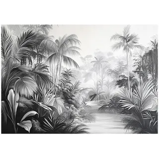 WallArena Fototapete Dschungel Schwarz Weiß Vlies Tapete Wohnzimmer 400x280