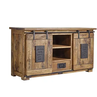 MASSIVMOEBEL24.DE Sideboard Mango Natur lackiert Railway #102 | 128x45x70 (BxTxH) 53 kg Industrial montiert vollmassiv
