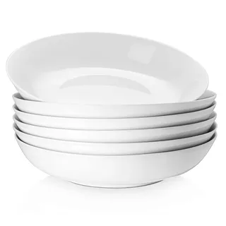Y YHY Tiefe Teller 6er Set, 23,6 x 4,8 cm Tiefe Essteller, Suppenteller, Salatschüsseln, Pastaschüssel für 6 Personen, Große Speiseteller Porcelain für Pasta, Gulasch, Suppen und Salat-1180 ml, Weiß