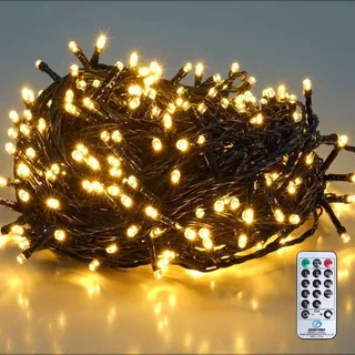 salcar 26m 360er LED Lichterkette Weihnachtsbaum (23m Lichterkette + 3m Stromkabel) mit Fernbedienung, 31V Christbaumbeleuchtung Außen mit 8 Modi und Memory, Warmweiß