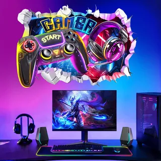 SneiDr Wandtattoo 3D Gamer Junge Wandaufkleber Gaming Zimmer Controller