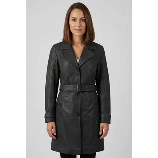 Trenchcoat MAURITIUS "MWLeoniz", Damen, Gr. XXXL(46), schwarz, Obermaterial: 100% Schafsleder. Futter: 100% Polyester. Ärmelfutter: 100% Polyester, unifarben, regular fit Po-bedeckend, Mäntel Trenchcoat, aus Echtleder, mit Taillengürtel