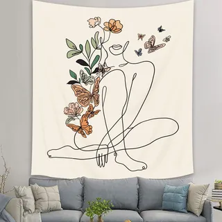 SVBright Abstrakte Frau Schmetterling Stoff Wandbehang Wandteppich 130x140 cm (BxH), minimalistisch, moderne Blumenpflanze, Mitte Jahrhundert, terrakotta, Schlafzimmer, Wohnheim