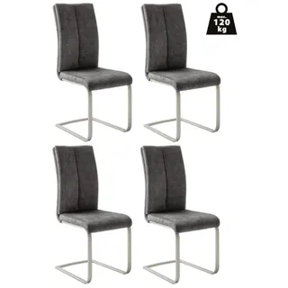 MCA Furniture Hudson Freischwinger Vintage-Veloursoptik grau 4er Set