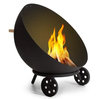 Blumfeldt Feuerschale, Outdoor Stahl-Feuerschale Groß für Balkon & Camping, Mobile Feuerschale 70 cm, Tragbare Feuerschalen mit Bodenrollen, Wetterfeste Feuerschale für den Garten, Runde Feuerstelle