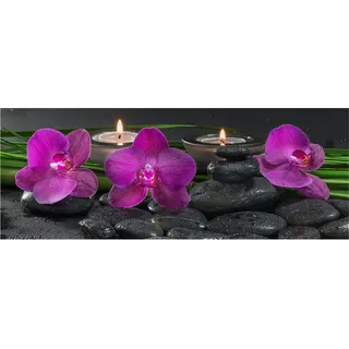 Glasbild 80x30cm Wandbild aus Glas rosa Orchideen Steine Wellness Deko - Rosa