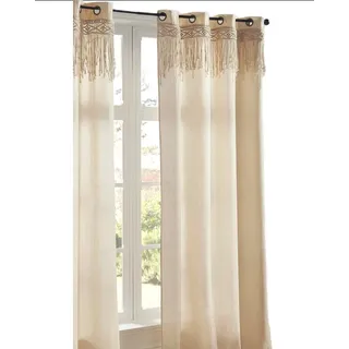 Vorhang Gardine mit Makramee Ösen 140x260 cm beige Wohnzimmer Dekoration Boho