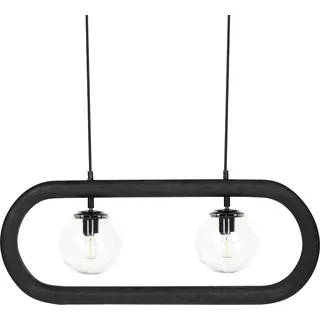 BELIANI Hängeleuchte Hellbraun Mango-Holz 2-Flammig mit Schirm Geometrisch Glas Rillen-Optik Langes Kabel Rustikal Esstisch Wohnzimmer Flur Wohnküche - Schwarz