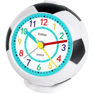 Edillas Wecker Kinder Jungen Mädchen, Fußball Wecker Analog Geräuschlos Ohne Ticken mit Licht Schlummerfunktion für Kinder Schlafzimmer Nachttisch Tisch Aufwachenuhr (Schwarz-Weiß)