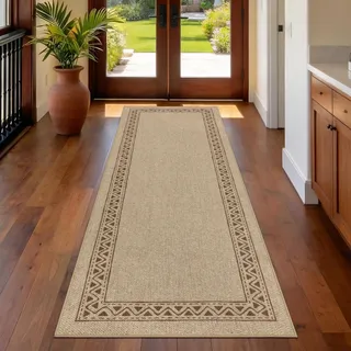 Geanup Teppich Läufer Flur rutschfest 60x180cm, Waschbar Jute Aussehen Küchenteppich, Braun Flurläufer, Modern Haltbarer Teppichläufer für Eingang Wohnzimmer Korridor Schlafzimmer Balkon