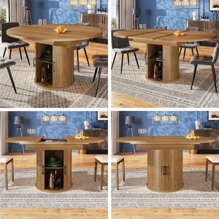 Runder Esstisch ausziehbar (118-158cm) – ovaler Esszimmertisch aus Holz, für bis zu 6 Personen, auch als Küchentisch & Balkontisch, Walnuss/Schwarz - Braun