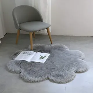 YDFYX Lammfell Schaffell Teppich Kunstfell Dekofell in Super weich Lammfellimitat Teppich Longhair Fell Optik Nachahmung Wolle Bettvorleger Sofa Matte (B-Grau, 60 x 60cm)