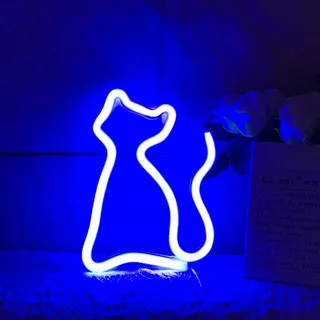 Neonlicht, LED Cat Sign Shaped Decor Light, Wanddekoration für Weihnachten, Geburtstagsfeier, Kinderzimmer, Wohnzimmer, Hochzeitsfeier Dekor (Blau)