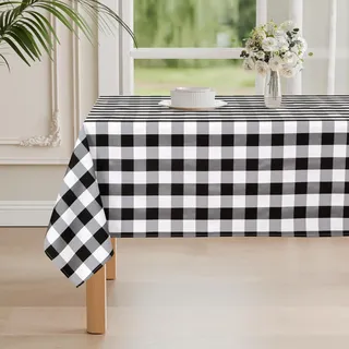 DWCN Karierte Tischdecke Abwaschbar Outdoor Wetterfest Wachstischdecke Fleckschutz Wasserdicht Garten Tischdecke Abwaschbar für Draußen Esszimmer Party Hochzeiten, Schwarz und Weiß, 90x90cm
