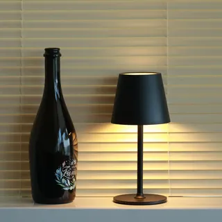 DEELUX LED Tischlampe Kabellos Dimmbar, Akku Nachttischlampe 24cm Schwarz | Nachttischlampe Touch,IP44 Wasserdicht USB-C Nachttischleuchte für Restaurant,2700K/3600/5000K,Schlafzimmer, Büro,Garten