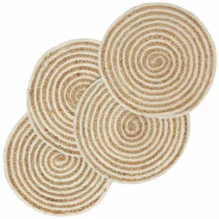 Homescapes Jute-Tischset Spiral creme-natur, 4er-Set Platzsets rund geflochten, 40 cm , Naturfarben , Naturmaterialen , Grafikmuster , Rund , 40x40 cm , Oeko-Tex® , Heimtextilien, Wohntextilien, Tischwäsche, Tischsets
