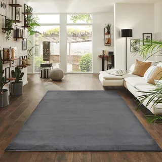 jimri Flauschiger Teppich Läufer - Hochwertiger Kurzflor für Zuhause, Büro, Küche, Eingang, Flur, Wohnzimmer - Maschinenwaschbar - Rutschfester Teppich Waschbar - 120x160 cm - Anthrazit