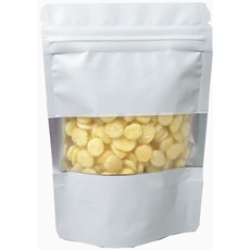 WACCOMT Pack 50 Stück Mylar Bags mit Fenster Reißverschluss Folienbeutel Stand Up Lebensmittelaufbewahrung Wiederverschließbare Selbstversiegelnde Verpackungsbeutel (9x13cm (3.5x5.1 inch), Weiß)