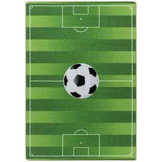 Kinderteppich , Grün , Textil , Fußball , rechteckig , 80x120 cm , Oeko-Tex® Standard 100 , für Fußbodenheizung geeignet, schmutzabweisend, für Hausstauballergiker geeignet, lichtunempfindlich, antistatisch, waschbar, pflegeleicht, strapazierfähig, leicht zusammenrollbar , Teppiche und Böden, Teppiche, Kinderteppiche