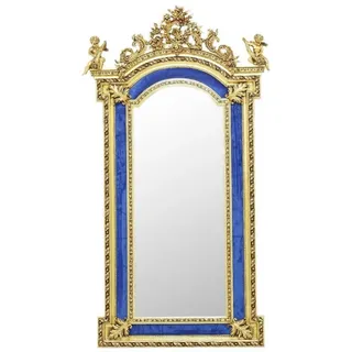 Casa Padrino Barock Standspiegel mit dekorativen Engelsfiguren Royalblau / Gold - Handgefertigter Massivholz Spiegel im Barockstil - Barock Möbel - Edel & Prunkvoll - Royalblau, Gold