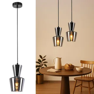 ZMH Pendelleuchte Esstisch Hängelampe Vintage - Hängeleuchte Glas 1 Flammig Rauchgrau E27 Retro Esszimmerlampe Höhenverstellbar Esstischlampe für Küche Esszimmer Wohnzimmer (ohne Leuchtmittel)