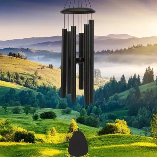 Windspiel für draußen, 6-Röhren-Klangspiel für Garten, Balkon und Terrasse, Hängende Gartendekoration, Schwarz, 32 Zoll