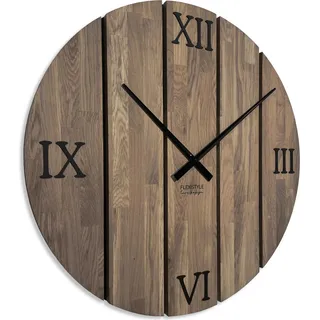 FLEXISTYLE Wanduhr XXL groß Solid Oak wanduhr Eiche Badezimmer Wohnzimmer Holz modern 80 cm Durchmesser ohne tickgeräusche holzoptik (Braun, 80cm) - Braun