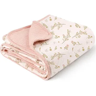 MiuK!ns Musselin Baby Decken 100% Baumwolle 120 x120cm kuscheldecke Baby, Atmungsaktive Krippendecke für Baby Weiche Krabbeldecke für Kleinkinder Mädchen Junge - Rosa