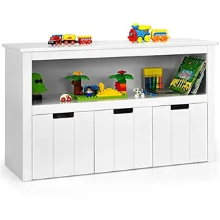 COSTWAY Spielzeugschrank Holz, Spielzeug-Organizer für Kinder, Aufbewahrungsschrank mit 3 Schubladen, Kommode Sideboard für Kinderzimmer & Wohnzimmer, Kommode Kinderschrank, 102x33x61,5cm