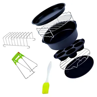 9-teiliges Zubehörset für Heißluftfritteusen aus lebensmittelechtem Edelstahl, 6 Zoll Backformen für Kuchen, Pizza und Muffins, spülmaschinenfest, vielseitig für 32–58, zufällige Farbe