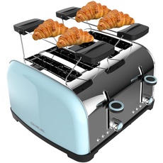 Bild Vertikaler Toaster Toastin' time 1700 Double Blue, 1700W, Doppelter kurzer und breiter Schlitz 3,8 cm, Obere Stäbe, Edelstahl, Automatische Abschaltung und Pop-up-Funktion, Krümelablage