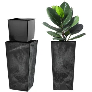 KADAX Pflanzkübel mit Innentopf, Höhe 57.5cm, 22x28cm, ca. 18L – Beton-Optik Schwarz, Frostsicherer Blumentopf für Innen & Außen, Garten, Balkon & Terrasse, UV-beständig, wetterfest