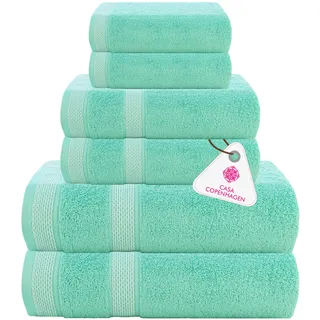 Casa Copenhagen Solitaire 6-teiliges Handtuch-Set – Aquablau, 600 g/m2. 2 Badetücher, 2 Handtücher, 2 Waschlappen aus weicher ägyptischer Baumwolle für Badezimmer, Küche und Dusche