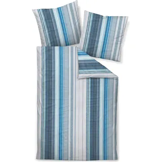 Janine Design Bettwäsche-Garnitur Mako-Soft-Seersucker 20152 TANGO Farbe blau türkis Größe 155x220+80x80 - Weiß, Blau