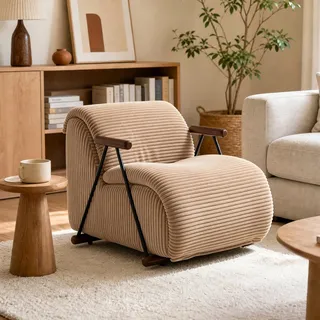 LVHOM Relaxsessel mit Lattenrost, ergonomischer Fernsehsessel, gepolsterter Loungesessel mit Armlehnen, XXL Lesesessel, Cord Braun - Braun