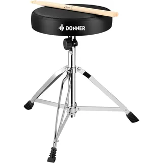 Donner Drumhocker mit Ahorn Holz Drumsticks, Schlagzeughocker Höhenverstellbar 48-58 cm für Elektronisches Schlagzeug, Drum Set, Maxi Belastung 90 kg