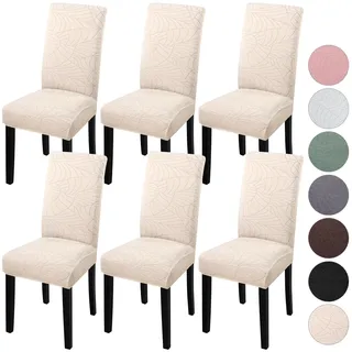 YISUN Stretch Stuhlhussen 6er Set Universal Jacquard Blätter Stuhlhusse, Elastische Hussen für Stühle, Abnehmbarer Waschbarer Stuhlbezüge für Schwingstuhl Hotel Bankett Küche Haus Hochzeit Party