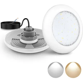 LyLmLe LED Poolscheinwerfer mit Außengewinde 2", 18W Poolbeleuchtung 2 Farben Schaltbar Weiß 3000K & 6000K, Ø242mm, 12V AC Unterwasserscheinwerfer LED für Aufstellbecken Stahlwandpool