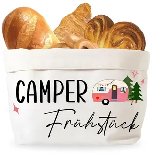 Camper Brotkorb, "Camper Frühstück" Brotkorb aus Stoff, Camping Brötchenkorb, Wohnwagen Wohnmobil Deko Geschenk (1 Camper)