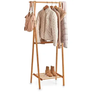 Avilia Kleiderständer mit Ablage aus Bambusholz - Vertikaler Organizer für Kleidung und Accessoires - Kleiderständer mit Ablage - 73,5 x 44,5 x 159 cm