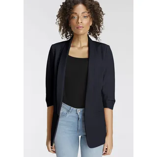 Kurzblazer ONLY "ONLELLA – Femininer Blazer mit 3/4-Ärmeln und Raffung", Damen, Gr. 44, blau (night sky), Web, Obermaterial: 95% Polyester, 5% Elasthan, unifarben, V-Ausschnitt, Blazer Kurzblazer, regular fit, casual, Web, Kunstfaser, V-Ausschnitt, Topseller