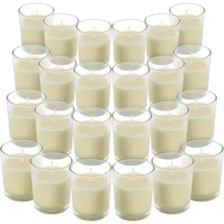 Belle Vous Votivkerze ohne Duft mit Kerzenhalter aus transparentem Glas (24 Stück) – 12 Stunden Brenndauer – Tischkerze mit Glas – ideal für Hochzeiten, Spas, Aromatherapie und Dekoration